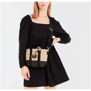 J. Crew Squareneck Soft Cotton Gauze Mini Dress Black Long Sleeve Cotton LG NWT